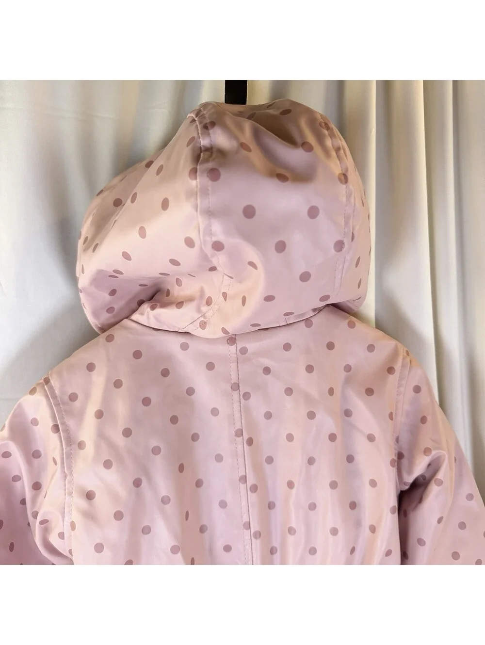 C & C California Girls Pink Rain Jacket Hooded Coat Polka Dot Faux Fur Lined 5